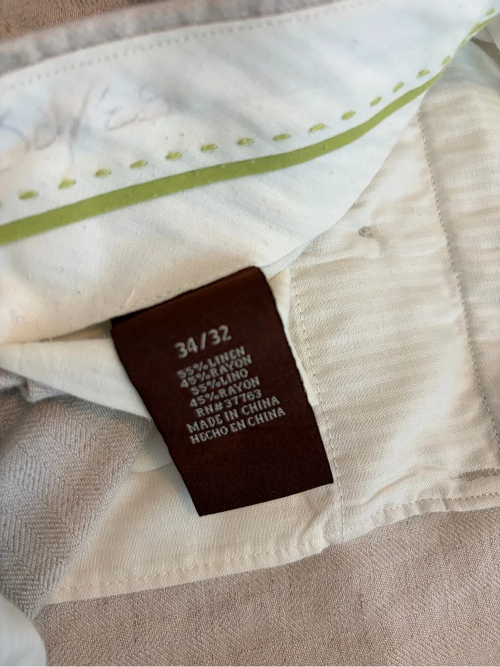 Cubavera Men's Linen Blend Pants in Cream Sizse 34x32